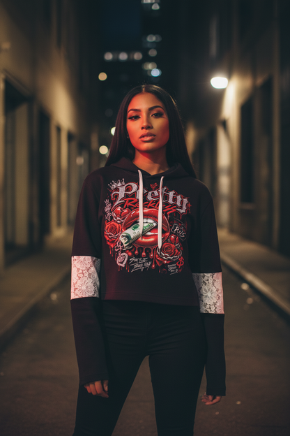 PRETTY RECKLESS “BAD INTENTIONS” Lace Crop Hoodie
